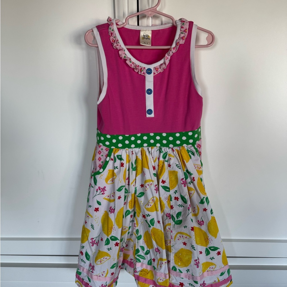Wildflowers Pink and White Dress with Lemon Pattern